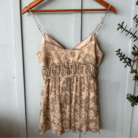LAUNDRY 100% Silk Floral Beige Spaghetti Strap Top - Picture 6 of 7